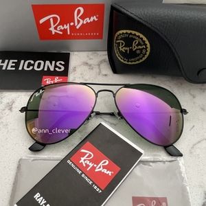 Ray-Ban Aviator Purple Flash Lens /Black Frame RB3025 NEW Standard and Large
